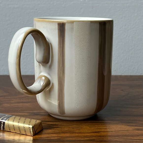 Denby Truffle Layers Mug Coffee Beaker Stoneware Brown Tan Cream Striped England - Picture 3 of 11